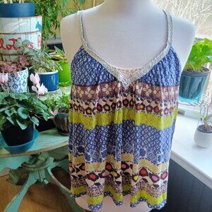 Free People Tank 100% Viscose Loose Breezy w/Fun Print Women's Size L Large